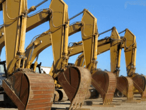 Contract surety bond - The image shows of a five bulldozer on idle.