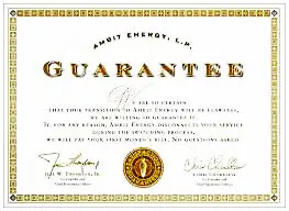 Guarantee - picture of a guarantee certificate - bid bonds guarantee that a contractor will accept the job if the low bidder, black and gold text on white background
