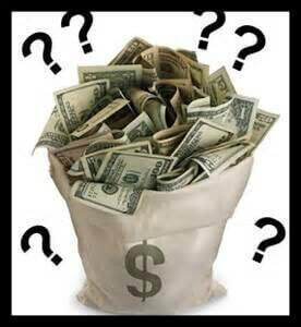 How much does it cost? This image show a sack of money with question mark and a white background.