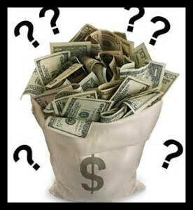 Performance bonds - The image shows a bucket of money and question mark in a colored white background.