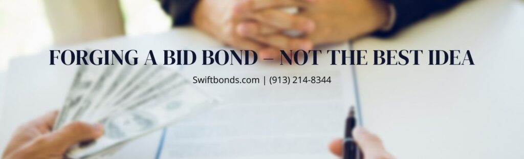 Forging a bid bond – not the best idea - The banner shows of a person bribing another person to sign a document.