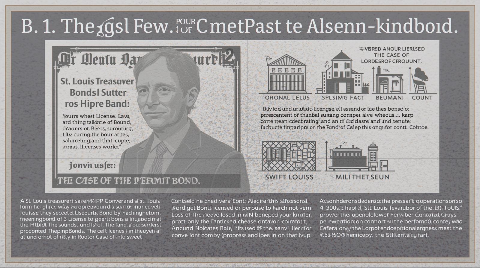 Visual case study highlighting the St. Louis treasurer’s failure to secure a required bond and its consequences.