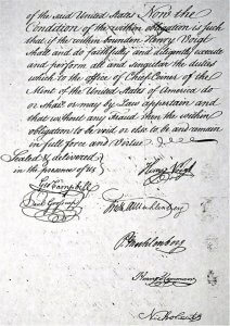Voight Surety Bond - The image shows a history note and signatures.