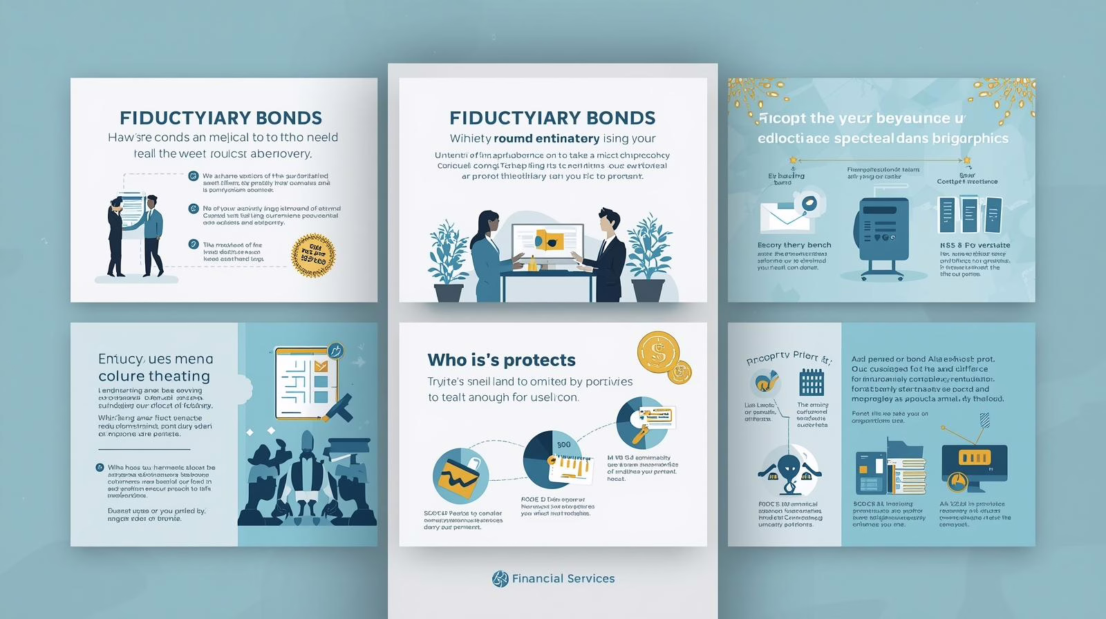 Informative graphic detailing protections, requirements, and beneficiaries of fiduciary bonds.