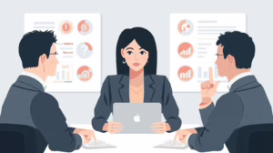 Business professionals reviewing regulatory data and compliance metrics related to surety bond requirements and enrollment oversight