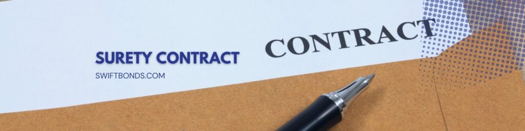 Surety Contract - The banner shows a contract inside an envelope with a pen.