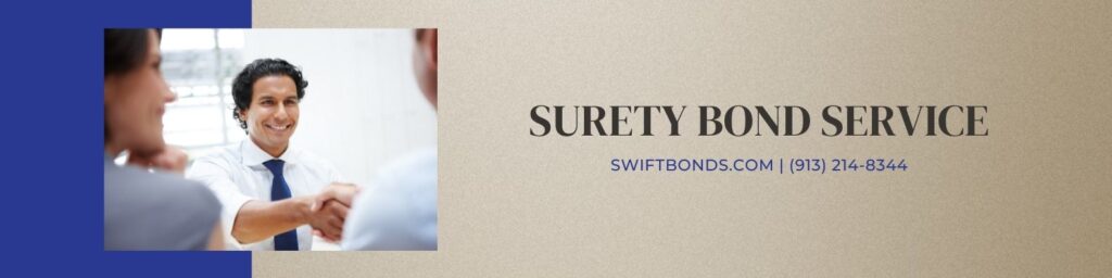 Surety Bond Service - The banner shows a surety agent giving a business couple  a Surety Bond Service.