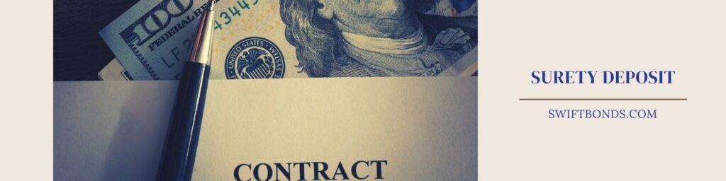Surety Deposit - The banner shows a dollar money, pen, contract.