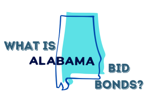 Illustration of the state of Alabama with bold text asking 'What is Alabama Bid Bonds?' highlighting the concept of bid bonds in Alabama.