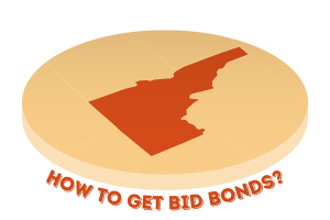 Graphic of Idaho map on a coin with the text 'How to Get Bid Bonds?' illustrating the process of obtaining bid bonds in Idaho.