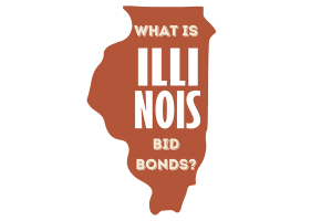 What is Illinois Bid Bonds - Outline of the state of Illinois with bold text explaining bid bonds in the state