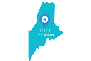 Locating bid bond providers in Maine - Illustration with the Maine state map pinpointing bid bond services.