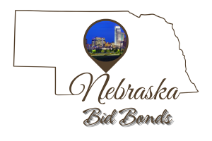 Outline of Nebraska state with a pin marking the skyline, showcasing the connection between Nebraska bid bonds and local projects.