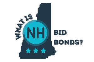 New Hampshire Bid Bonds - Overview of bid bond requirements in New Hampshire with state outline and bold text.