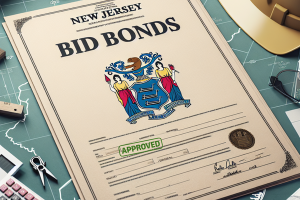 A New Jersey bid bond certificate with the state seal, marked 'Approved,' symbolizing the official approval process for obtaining bid bonds in New Jersey.