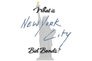 Illustration of the Statue of Liberty with the text 'What is New York City Bid Bonds?', symbolizing New York City's construction bid bond process.