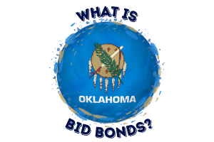 Oklahoma state flag-themed illustration with the text 'What is Bid Bonds?' highlighting bid bonds in Oklahoma.