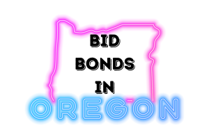 Bright neon outline of Oregon state with 'Bid Bonds in Oregon' in bold text, highlighting the importance of bid bonds for construction and contracting in Oregon.