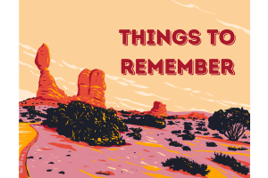 Illustration of Utah desert landscape with the text 'Things to Remember,' emphasizing key considerations for bid bonds.