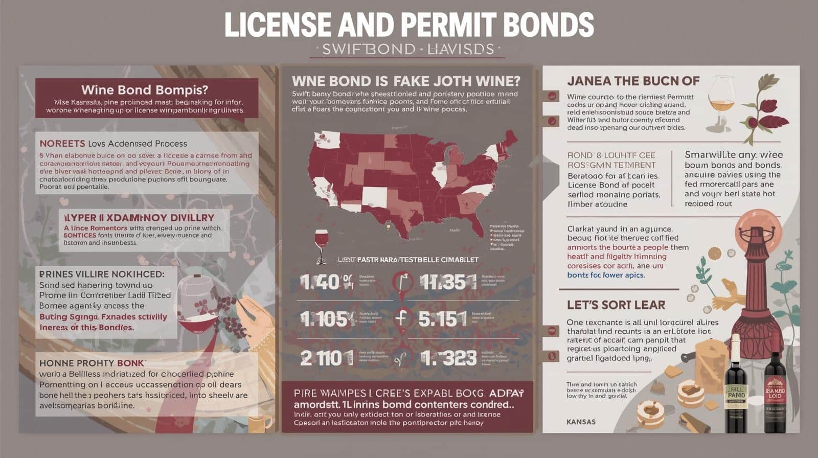 Illustrated guide showing wine bond requirements, licensing process, and state-by-state compliance details.