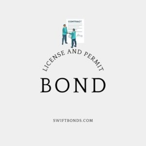License and Permit Bond - The logo shows a two persons hand shaking and a contract document in an off white colored background.