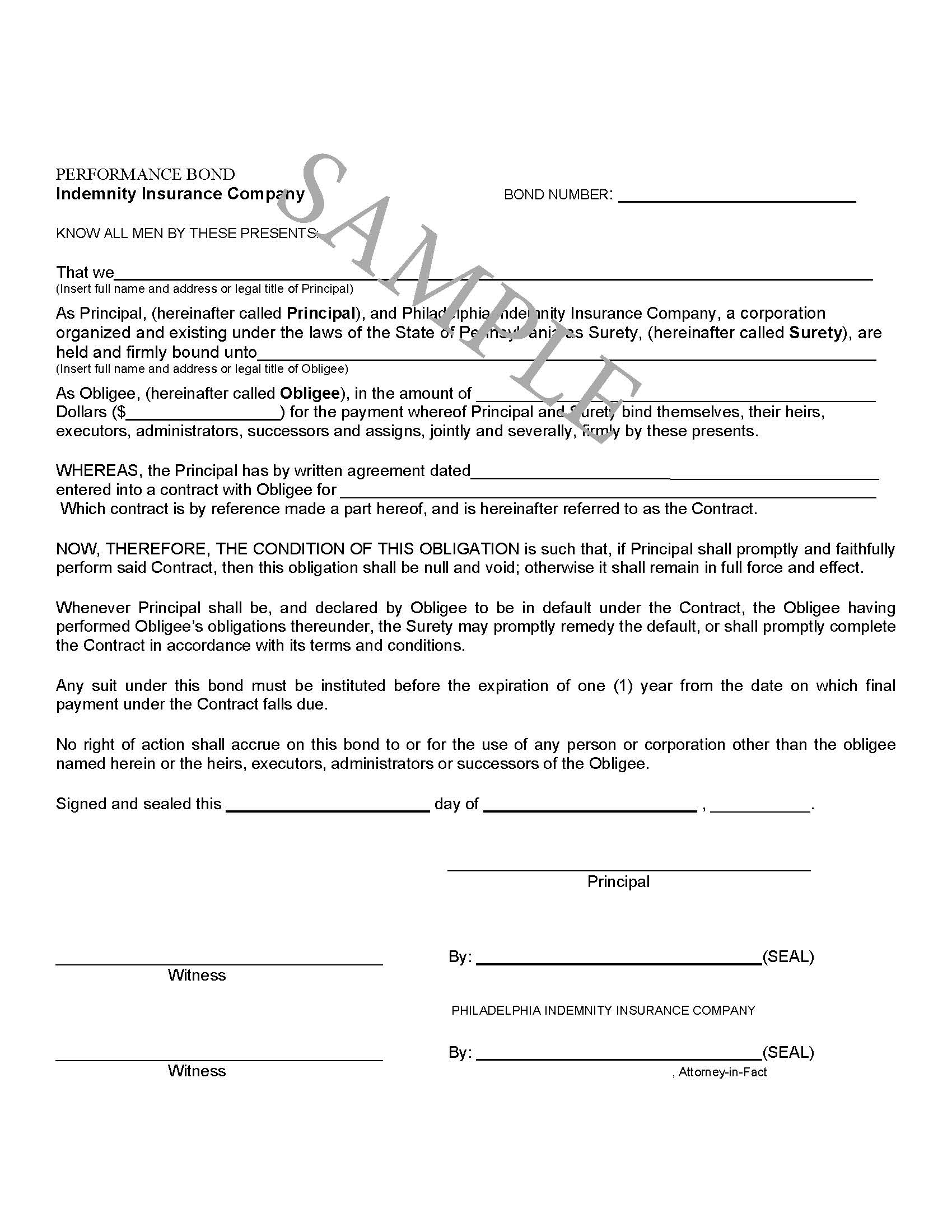 Performance bond - Sample document of a Performance bond in a white colored paper.