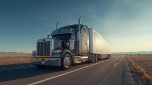 Commercial semi truck traveling Texas highways under Chambers County overweight vehicle bond requirements