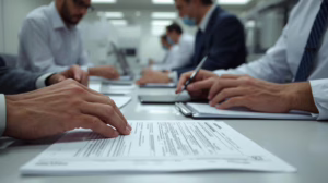 Close-up of signed business forms representing regulatory compliance secured by a City of Brownfield TX generic license and permit bond