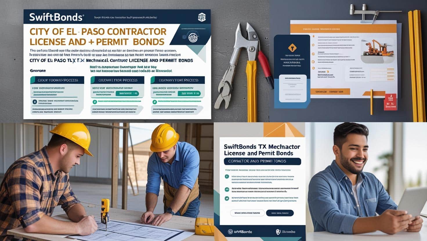 Infographic and tools illustrating City of El Paso, TX mechanical contractor license and permit bond details.