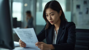 Business owner reviewing City of Nocona, Texas license and permit paperwork for bonding compliance