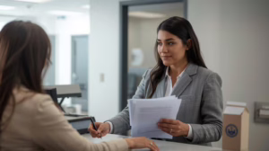 Applicant submitting license and permit paperwork for City of New Braunfels, Texas business approval