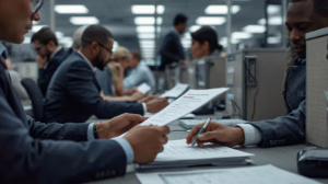 License and permit bond documents being reviewed and signed during a municipal approval process in Texas.