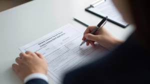 Close-up of a Generic License and Permit Bond form being completed for a Santa Fe TX business license
