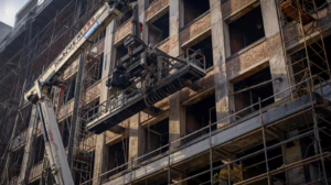 Commercial building undergoing structural rehabilitation in Dallas illustrating projects requiring a house-structure moving bond