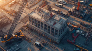 Aerial view of structure relocation project in Dallas highlighting regulated house moving and rehabilitation work