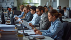 Business professionals reviewing license and permit bond filings to meet Edinburg, TX regulatory requirements