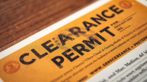 Close-up of an early clearance permit document highlighting construction approval and bonding requirements in Galveston, Texas