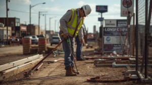 Sign contractor performing permitted sign installation work in Longview, Texas while complying with city bonding and licensing requirements.