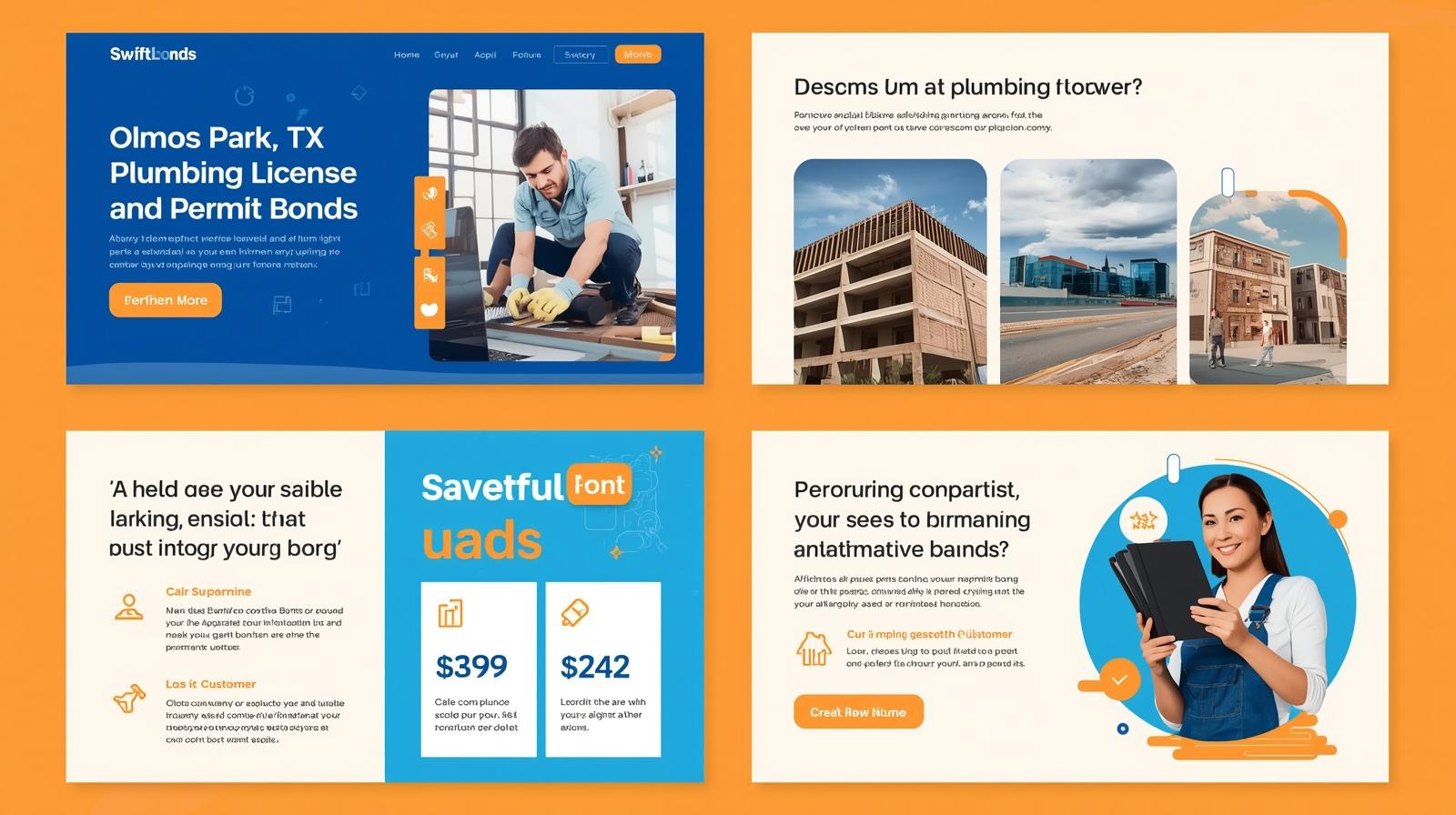 Promotional graphic highlighting Olmos Park, TX plumbing bonds with cost savings, construction visuals, and customer-focused benefits.