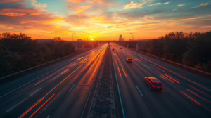 Highway traffic during evening hours symbolizing road use agreements that protect county roads from heavy commercial loads