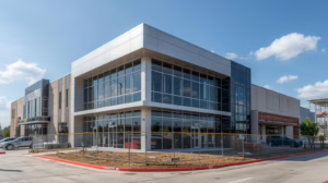 New commercial construction in Round Rock, TX awaiting final work before certificate of occupancy approval.