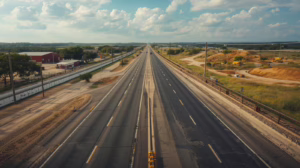 Aerial view of a Texas highway project demonstrating public road improvements protected by a road bond