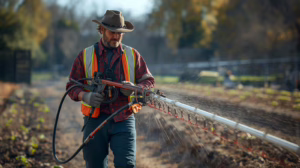 Experienced irrigation contractor overseeing sprinkler system installation in compliance with Universal City, TX irrigator contractor bond regulations.