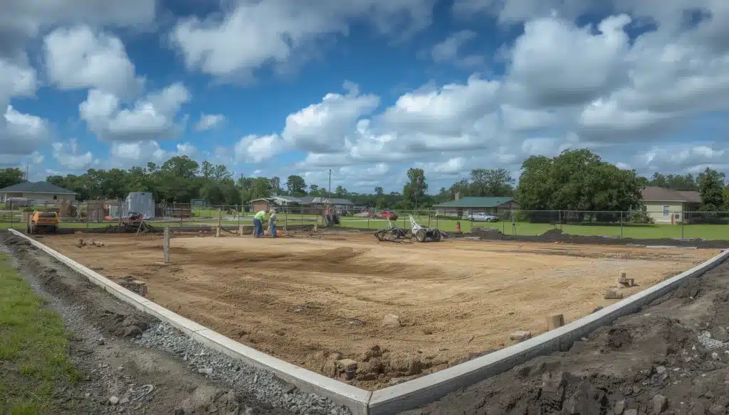 Licensed Florida contractor installing foundation forms at a permitted construction site covered by a Dundee Township Contractor's License and Permit Bond.
