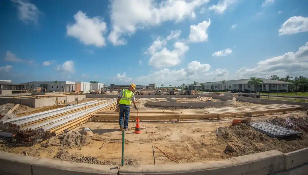Large-scale Florida construction site showing site grading and foundation work associated with a Dundee Township Contractor's License and Permit ($5,000) Bond.