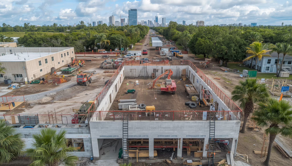 Multi-story commercial building under construction showcasing Florida contractor license bond compliance for licensed contractors and major development projects.