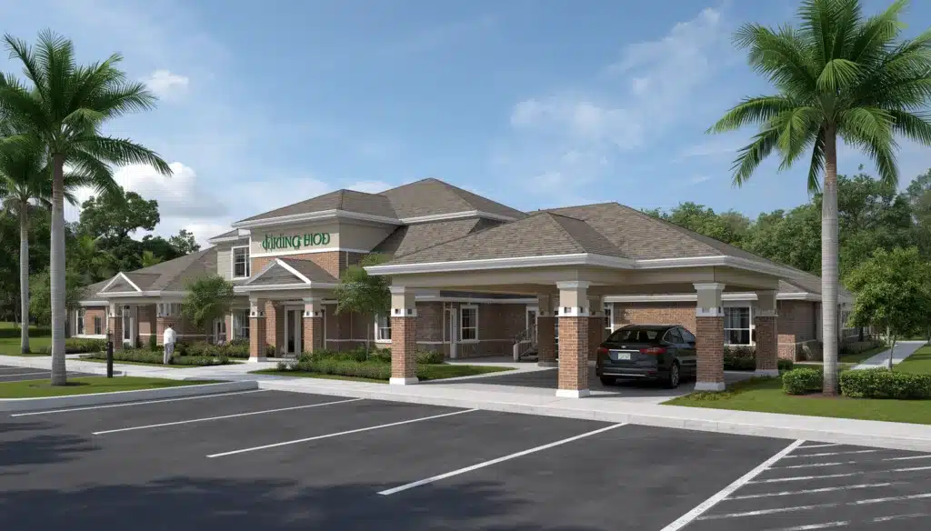 Front entrance of a Florida leased nursing home demonstrating a compliant long-term care facility operating with a Florida Leased Nursing Home Bond.