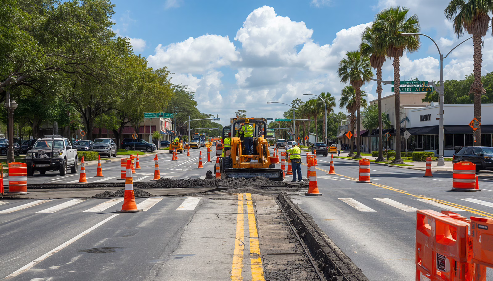 Municipal roadwork and asphalt restoration project protected by an Okeechobee, FL Street Opening Bond for public right-of-way excavation.