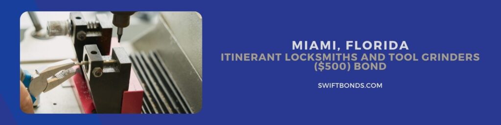 Miami, FL – Itinerant Locksmiths and Tool Grinders ($500) Bond - Key duplicate grinding machine operated by a locksmith in the process of duplicating a key.