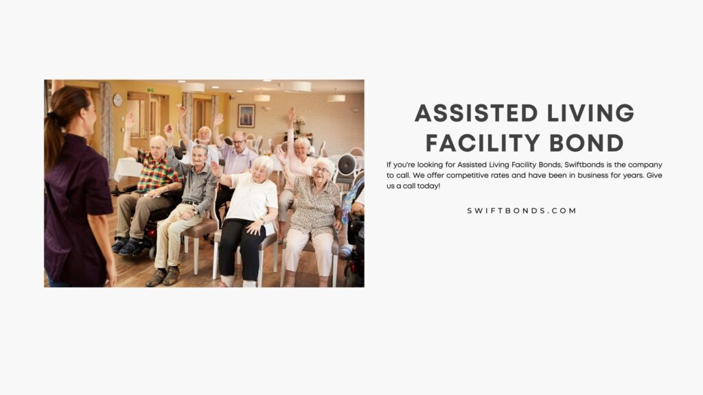 Assisted Living Facility Bond - Carer leading group of seniors in fitness class in retirement home.